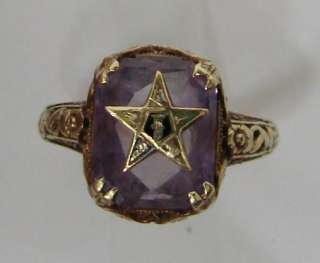 Masonic Eastern Star Purple Stone 14K Gold Ring 2.5g/Size 5.25  