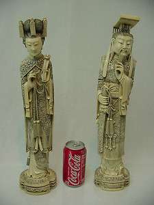 ANTIQUE CHINESE FAUX IVORY OX BONE EMPEROR & EMPRESS HAND CARVED VERY 