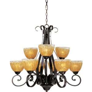   Inch Chandelier, Oil Rubbed Bronze Finish with Amber Ice Glass Shades
