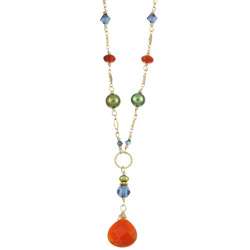 Charming Life 14k Goldfill Carnelian and Green FW Pearl Necklace (3.5 
