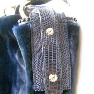 GUCCI Mink Fur Large Horsebit Chain Hobo Bag Navy  