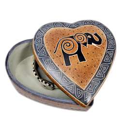 Soapstone Elephant Design Heart Jewelry Box (Kenya)  