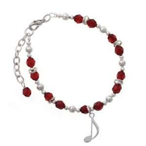  Silver Rounded Eighth Music Note Maroon Czech Glass Beaded 