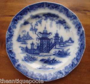   19thC 1800s English Oriental WHAMPOA Flow Blue china Plate  