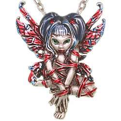 Pewter Red Ribbon Strangelings Artist Fairy Necklace  