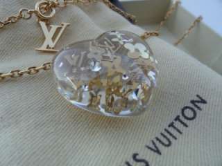 New Louis Vuitton Transparent Inclusion Clear Crystal Heart Necklace 