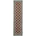 Hand hooked Trellis Brown/ Turquoise Blue Wool Runner (26 x 8 