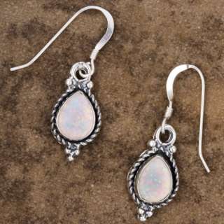 Tear Drop Opal & Sterling Silver Earrings (India)  