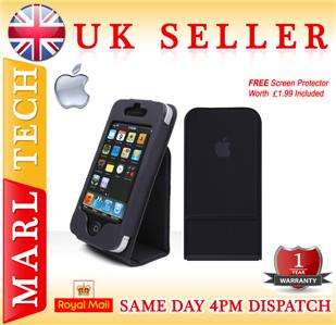 APPLE LOGO LEATHER FLIP CASE COVER STAND FOR IPHONE 4  
