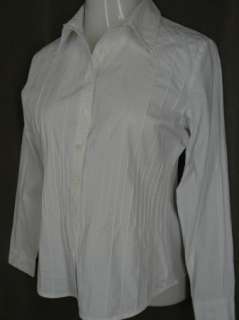 CAbi L Pure White Pintuck Button Front Cotton Spandex Shirt  