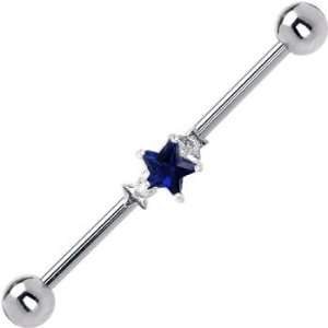   Steel Sapphire Blue CZ Star Industrial Barbell Earring Jewelry