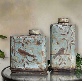 ST/2 FRENCH TUSCAN Songbird DISTRESSED Containers JARS URNS VASES 