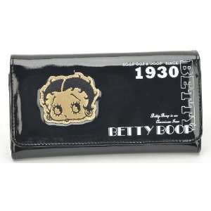   Queen Betty Boop Long Trifold Wallet in Shiny Black Toys & Games