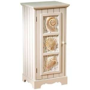  Seashells Whitewash Single Door Cabinet