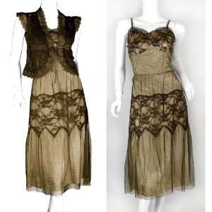  STYLE Brown Lace Dress With Crocheted Shrug Set Size S 