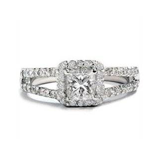   01ct Princess Cut Diamond Engagement Ring Pave Halo Vintage White Gold