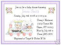 CUTE BABY TRAIN WITH ANIMALS BABY SHOWER INVITATIONS  