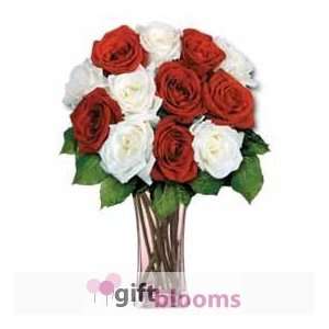 12 Red & White Long Stem Roses  Grocery & Gourmet Food