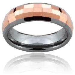 Tungsten Carbide Rose Gold Multi faceted Square Ring  