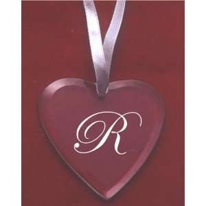 Glass Heart Ornament with the Letter R 