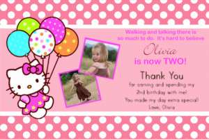 Custom Pink Hello Kitty Thank You Cards Invitation  
