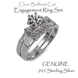 Engagement Ring Set, Clear Round detailed w/ CZ Sterling Silver, Sizes 