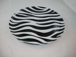 BLACK WHITE ZEBRA ROUND PLASTIC TABLE SERVING PLATE NEW  