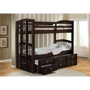  Micah Espresso Twin Bunk Bed with Trundle and Drawers 