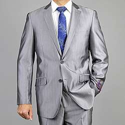 Carlo Lusso Mens Silver Grey 2 Button Slim Fit Suit  