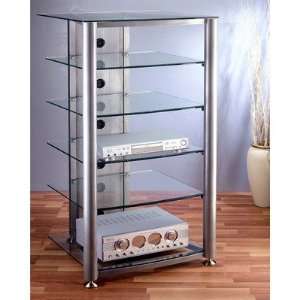  Audio Visual Stand with 6 Tempered Glass Shelves (Black 