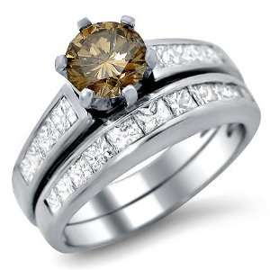  1.55ct Green Round Diamond Engagement Ring Bridal Set 14k 
