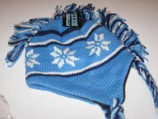 Blue White Pittsburgh Penguins Colors Knit Earflap Snowflake Hat NEW 