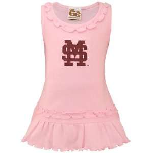   State Bulldogs Toddler Girls Pink Swarovski Crystal Ruffle Tank Dress