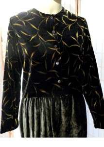   Nicole by Ouida Black w/ Gold Leaf Print Stretch Velvet Jacket Top L