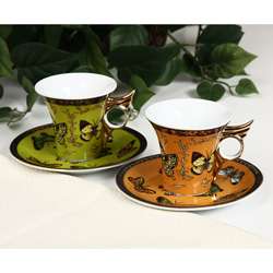 Yedi Classic Coffee and Tea Butterfly Teacups and Saucers 