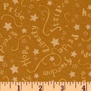  44 Wide Sweet Liberty Words & Stars Gold Fabric By The 