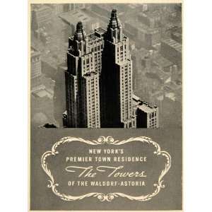 1939 Ad Waldrof Astoria Towers Hotel Residence New York Cityscape 