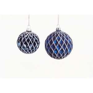  Set 12 Cobalt Blue Silver Glitter Geometric Ball Christmas 