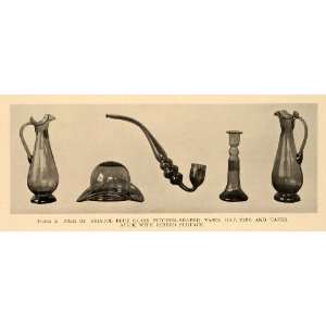  1918 Print Bristol Blue Glass Pitcher Vase Hat Pipe 