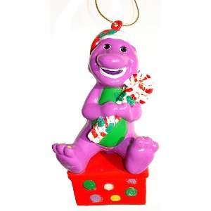  4 Barney Sitting On Gift With Candy Cane Christmas 