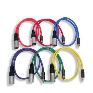   XLR Male To RCA Color Cables   2 Pro Series Cord   6 PACK