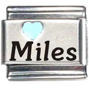  Miles Light Blue Heart Laser Name Italian Charm Link 