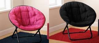 Folding Saucer Chair Pink or Black Metal Frame Comfy  