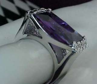   VINTAGE style 10.24ctTW Purple Amethyst cz Radiant cut Ring Sz7 1/4