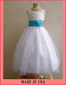 NEW WHITE TEAL JADE GREEN INFANT FLOWER GIRL DRESS S M L XL 2 4 6 8 10 