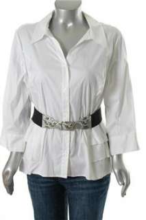 Alfani NEW Plus Size Button Down Shirt White Stretch Belted Top 22W 