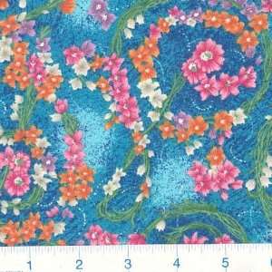  45 Wide Music From The Heart Floral Vines Blue Fabric By The Yard 
