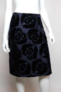 PRADA navy Burnout Velvet Pencil Skirt NWT $1,350 Size 40  