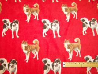HUSKY AKITA DOG FLEECE Blanket FABRIC RED 2Yds  