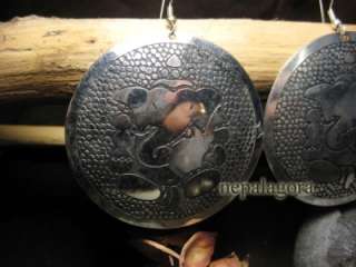 Silver tone Ganesh Emboss DISC Earrings india jewelry  